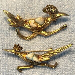 Vintage Roadrunners Brooches Pins Set of 2 - 1.5” Long